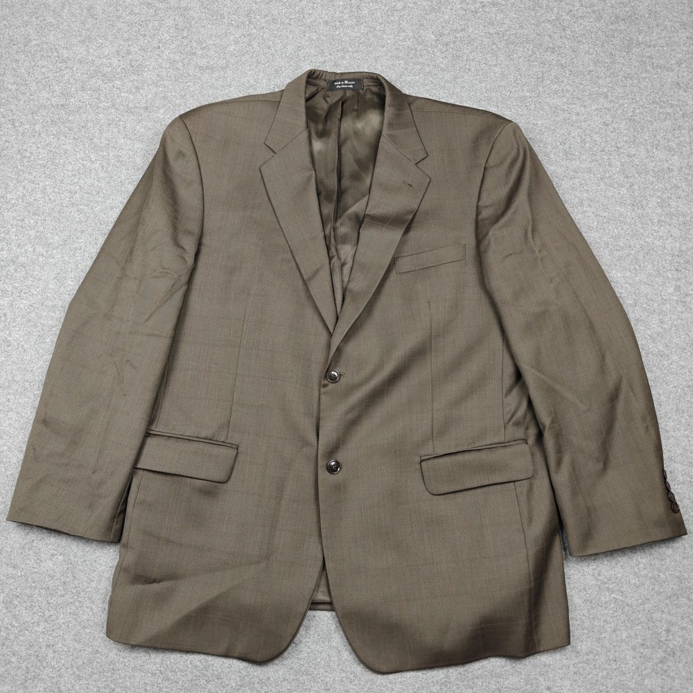 Andrew Fezza Suit Jacket Mens 46L Brown Plaid Super 100s Wool Two Button Mexico